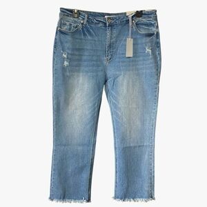 Zenana Denim Kick Flare Jeans Womens Plus Size 38 NWT Distressed Frayed Hem